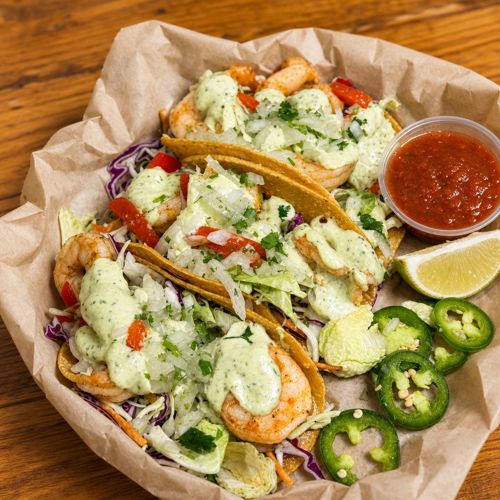 Three Drunken Shrimp California Taco.