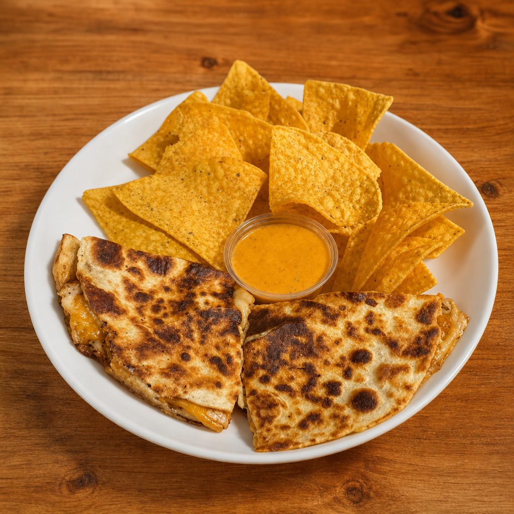Chicken Quesadilla & Chips.